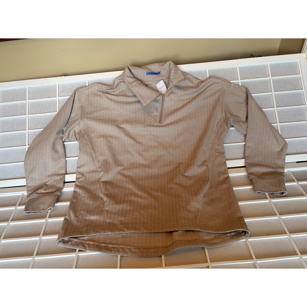 NWT J.McLaughlin Maeba Knit Top L Beige Herringbone Jacquard Quarter Zip Luxury